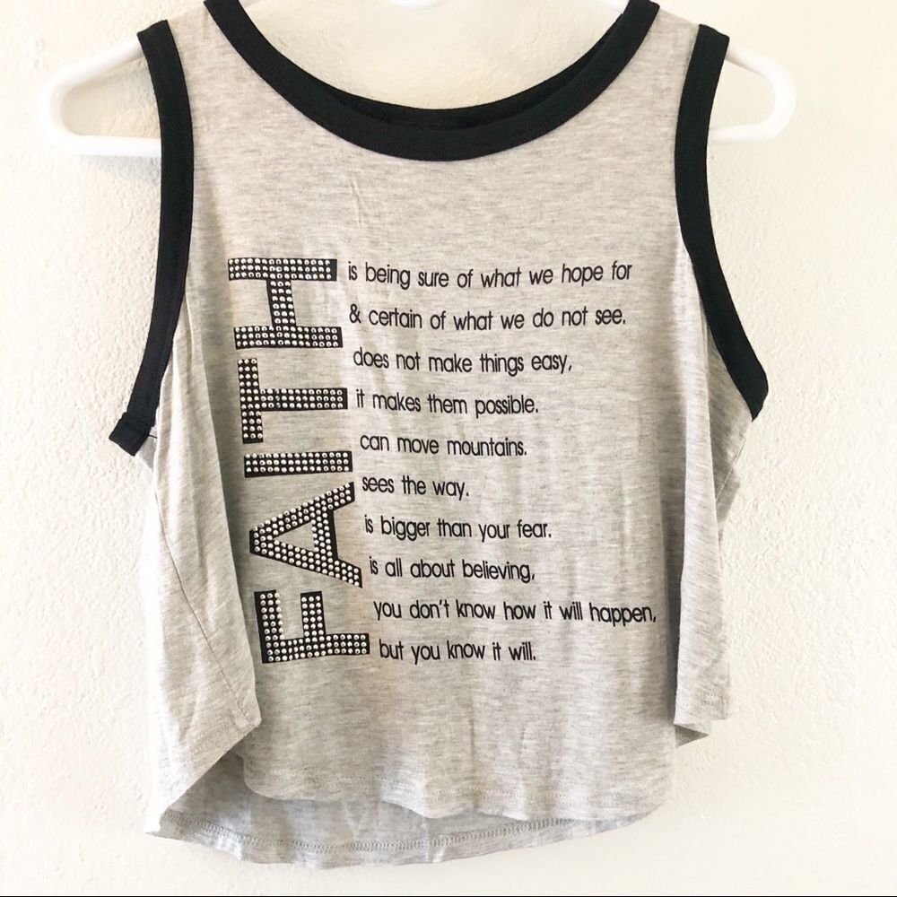 Gemstone sleeveless  cropped top with a “Faith”!Sign Size S